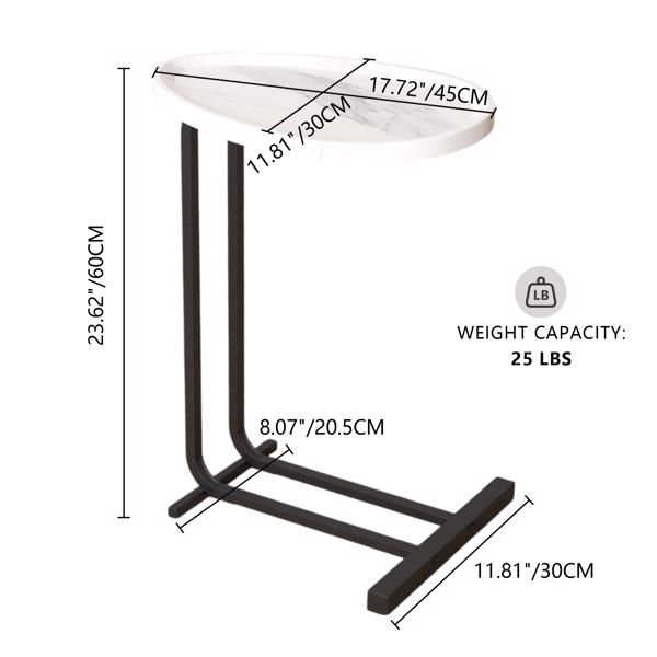 C-Shaped Side Table, C Table End Table for Sofa and Bedside, Couch Side Tables, Wood C-Shaped End Table with Metal Frame Slide for Bedroom Living Room (White)