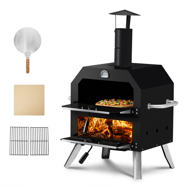 Outdoor Pizza Oven Wood Fired 2-Layer Pizza Ovens Outside Pizza Maker with Stone, Removable Cooking Rack for Camping Backyard BBQ