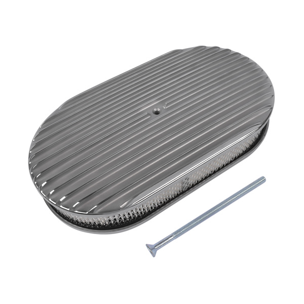 15" Oval Full Finned Polished Aluminum Air Cleaner Filter For Chevy SBC 350 400