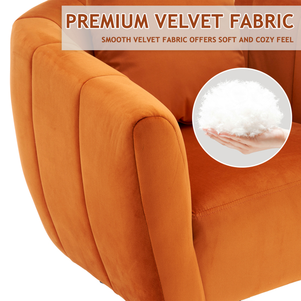 360° Swivel Accent Chair, Modern Velvet Fabric Living Room Armchair, Comfy Wide Upholstered with Fluffy Cushion and Metal Legs, Barrel Chairs for Living Room, Lounge, Office Burnt orange