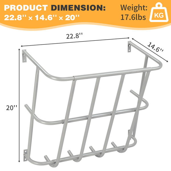 Large Capacity Hay Feeder, Heavy-Duty Steel Goat Hay Rack, 22.8" Long Wall Mounted Horse Hay Holder, Multiple Sided Feeding Rack for Sheep Farm Livestock Indoor Outdoor, Silver