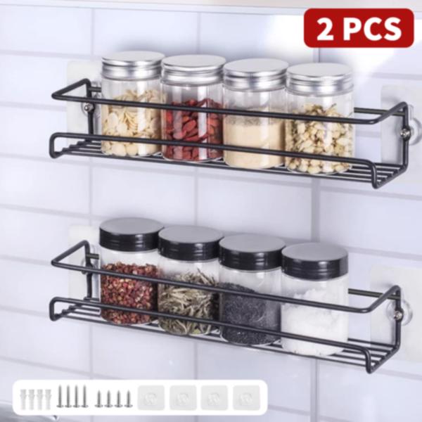 2pcs Spice Herb Jar Rack Holder For Kitchen Door Cupboard Storage Wall Mounted