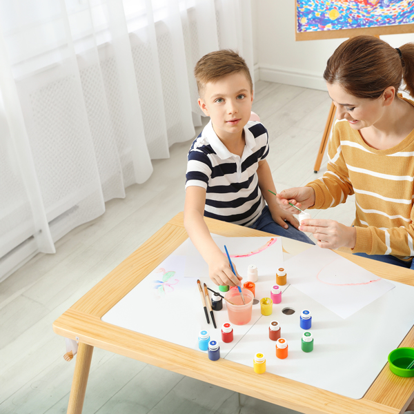 Children's Sensory Table with Stool, Kids Activity Table with 2 Storage Bins & 2 Pen Holders & Paper Roll, Multifunction Toddler Table for Play Study Dining Reading Arts Crafts, Wood