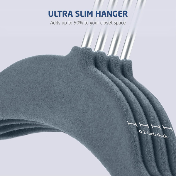 Velvet Skirt Hangers 30-Pack, Grey Velvet Hangers with Adjustable Clips, Space Saving Slim Velvet Pant Hangers, Heavy Duty Shorts Hangers, Non Slip Clip Hangers for Pants, Skirts, Shorts