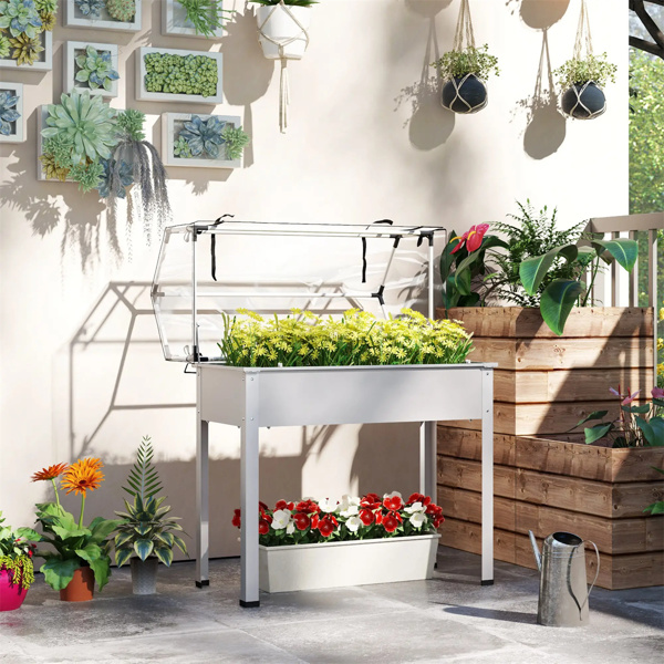  White mini greenhouse with raised garden bed