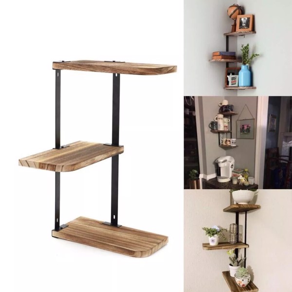 3 Tier Lucca Corner Shelf Modern Floating Wall Shelves Storage Display Shelving