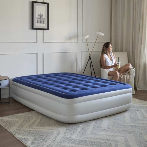 (Full)1 PC Pillow Top Plush Queen Air Mattress With Built-in High-Speed Pump Best For Home or Outdoor(Prohibited temu, no shipments on weekends)