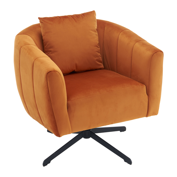 360° Swivel Accent Chair, Modern Velvet Fabric Living Room Armchair, Comfy Wide Upholstered with Fluffy Cushion and Metal Legs, Barrel Chairs for Living Room, Lounge, Office Burnt orange