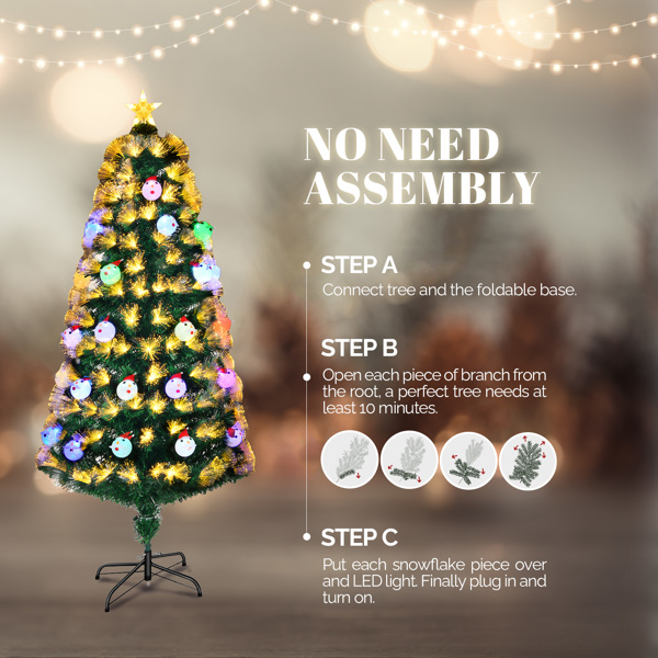 4 FT Pre-lit Fiber Optic Christmas Tree, Artificial Xmas Tree with Lighted Top Star and Snowflakes, Multicolor LEDs, Holiday Xmas Decoration Tree for Home Office Store Party, Green