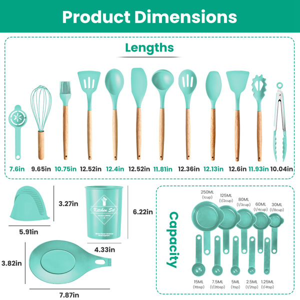 35Pcs Kitchen Cooking Utensils Set Spatula Set Baking Utensil Set Kitchen Accessories Necessities with Holder Egg Whisk Separator Tong Turner Spoons Cups