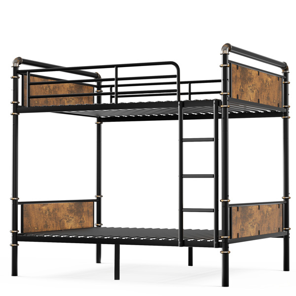 Twin XL over Twin XL Metal Bunk Bed, Industrial Detachable Bunkbeds with Safety Guard Rails for Teens, Black (Expect arrival date 2024/12/28)