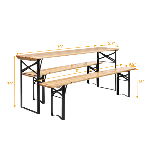 【Replace 28819587】Picnic Combo 3PCS Set, 5.8FT Wood Table and Bench Set