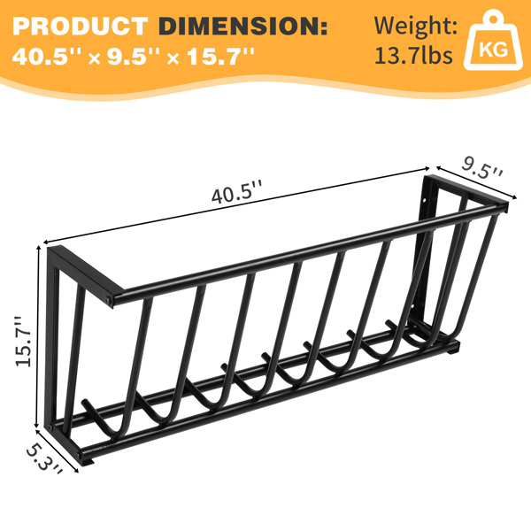 Large Capacity Hay Feeder, Heavy-Duty Steel Goat Hay Rack, 40.8" Long Wall Mounted Horse Hay Holder, Multiple Sided Feeding Rack for Sheep Farm Livestock Indoor Outdoor, BLACK