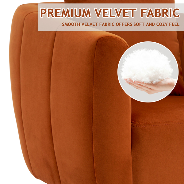 360° Swivel Accent Chair, Modern Velvet Fabric Living Room Armchair with Fluffy Cushions, Comfy Wide Upholstered, Barrel Accent Chairs for Living Room, Bedroom, Lounge, Office Burnt orange