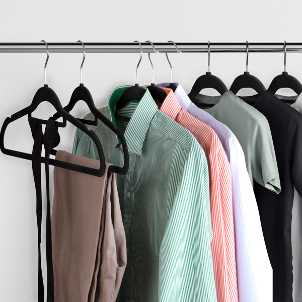 Velvet Hangers - 60PCS Black Space-saving & Non-slip. with Tie Bar and Shoulder Notch. Highly Durable for Suits, Coats, Shirts, Pants and Dresses. Slim Design with 360° Swivel Hook. 