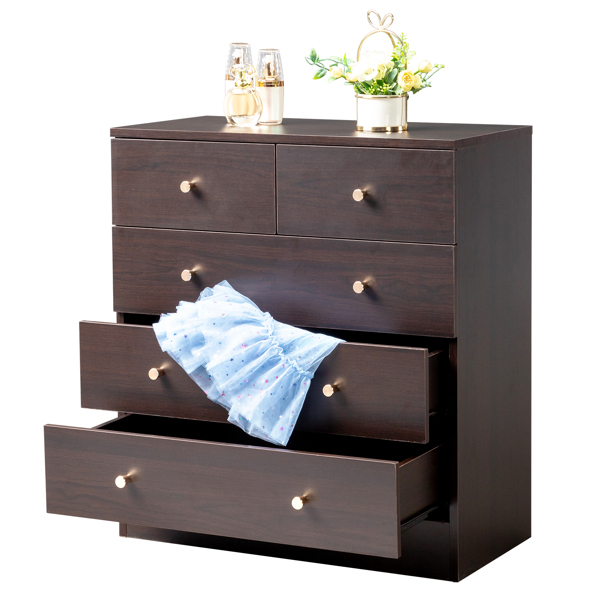 Modern Simple 5-Drawer Dresser Brown