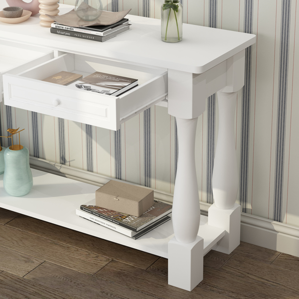 Console Table for Entryway Wood Sofa Table with Storage Drawers and Bottom Shelf for Hallway Living Room White Color