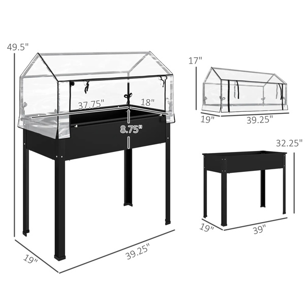 Black mini greenhouse with raised garden bed