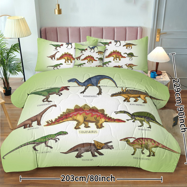 Super Soft Fade Resistant Microfiber Dinosaur Bedding Set for Girls Boys, All Season Green Dinosaur Family Print Pattern Comforter Set with 2 Pillow Cases Full Size