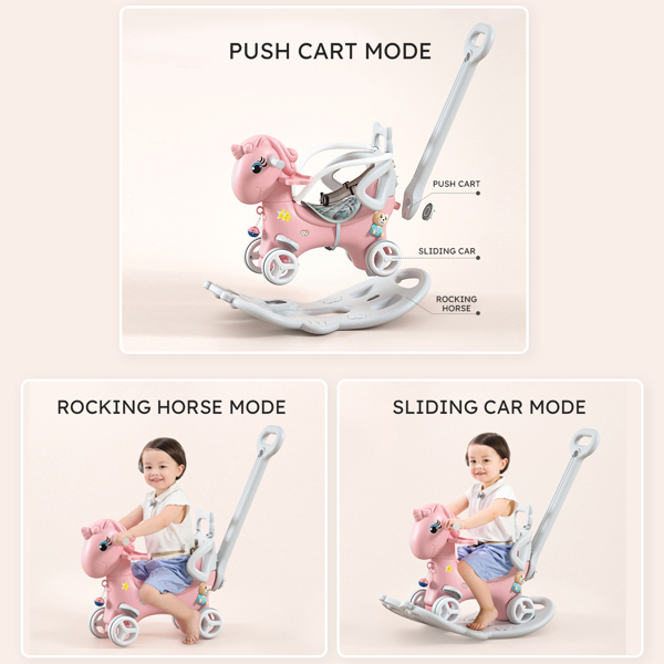 Upgraded Rocking Horse for Toddlers, Balance Bike Ride On Toys with Push Handle, Backrest and Balance Board for Baby Girl and Boy, Unicorn Kids,pink