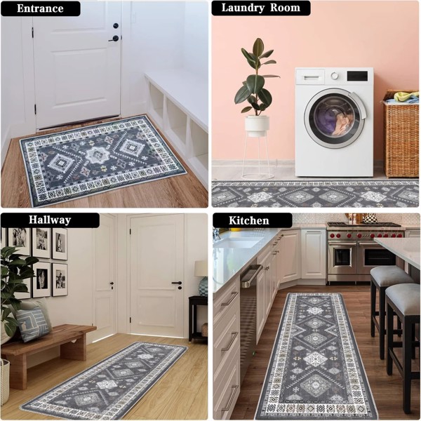 Kitchen Rug Sets 3 Piece with Runner Non Slip Kitchen Rugs and Mats Washable Kitchen Mats for Floor Thick Kitchen Floor Mat Carpet Runner Rugs for Hallway Laundry Holiday Decor