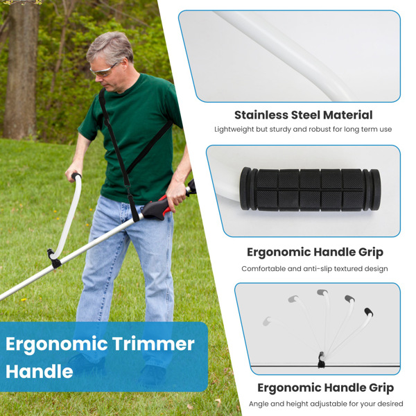 Ergonomic Trimmer Handle Grip with Shoulder Strap Universal Fit Lawn Trimmer Extension Handle with Bracket Clamp String Trimmer Handle for Lawn Care Landscaping Yard Edging