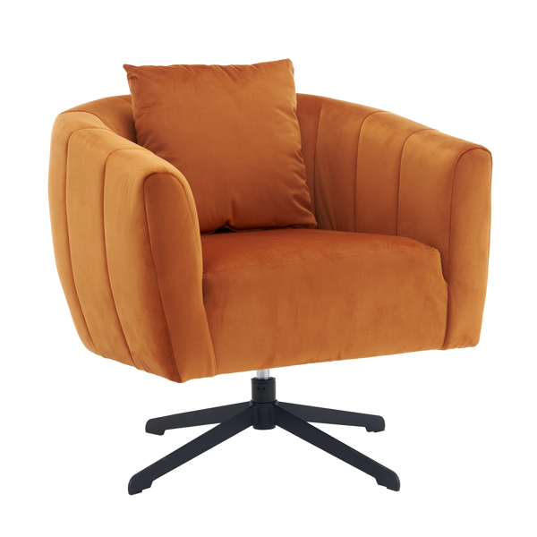 360° Swivel Accent Chair, Modern Velvet Fabric Living Room Armchair, Comfy Wide Upholstered with Fluffy Cushion and Metal Legs, Barrel Chairs for Living Room, Lounge, Office Burnt orange