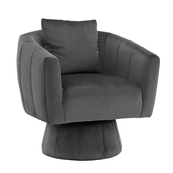 360° Swivel Accent Chair, Modern Velvet Fabric Living Room Armchair with Fluffy Cushions, Comfy Wide Upholstered, Barrel Accent Chairs for Living Room, Bedroom, Lounge, Office Gray