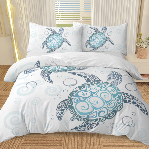 Sea Turtle Bedding Aqua Teal Blue Duvet Cover Sets Beach Turtle Bed Sets Ocean 3 Piece Turtle Themed Comforter Cover with 2 Pillowcases King Size