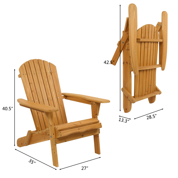 【Replace 57738306】Folding Wooden Adirondack Lounger Chair with Natural Finish