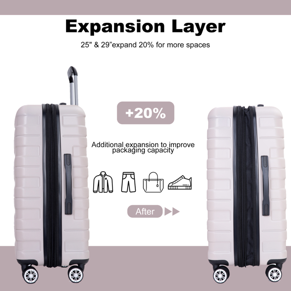 Luggage set of 5 pieces, expandable hard PC luggage set with TSA lock for rotating wheels, lightweight rolling luggage for men and women SAND.