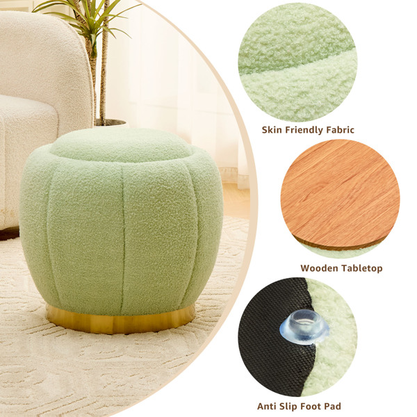 Storage Ottoman, Modern Round Floral Footrest with Soft Padded Seat, Teddy Velvet Footstool, Accent Small Table or Plant Stand for Hallway, Living Room (Green)