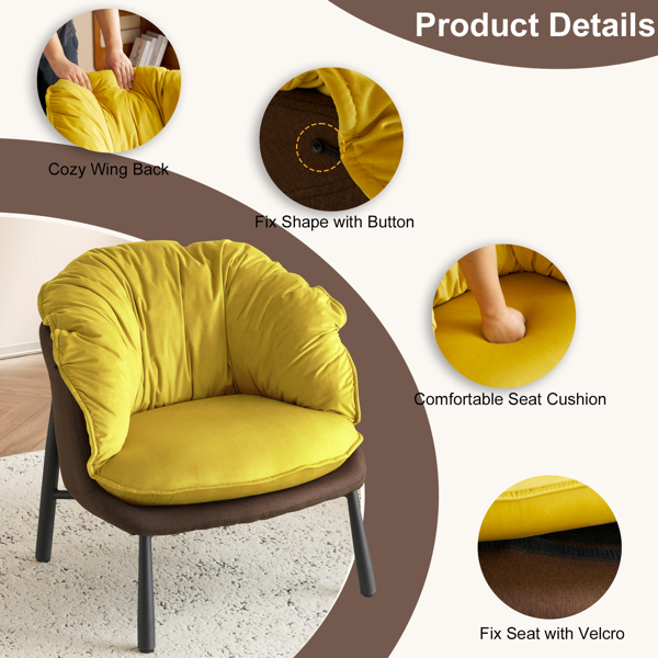 Velvet Accent Chair Barrel Chair with Metal Legs Modern Comfy Armchair Accent Reading Chair for Living Room, Bedroom, Study Room, Home Office yellow