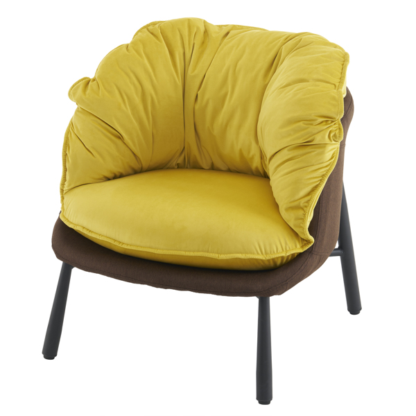 Velvet Accent Chair Barrel Chair with Metal Legs Modern Comfy Armchair Accent Reading Chair for Living Room, Bedroom, Study Room, Home Office yellow