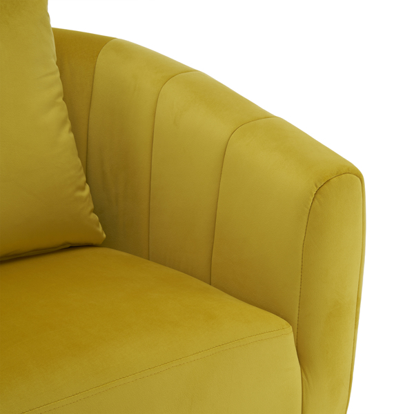 360° Swivel Accent Chair, Modern Velvet Fabric Living Room Armchair with Fluffy Cushions, Comfy Wide Upholstered, Barrel Accent Chairs for Living Room, Bedroom, Lounge, Office Yellow