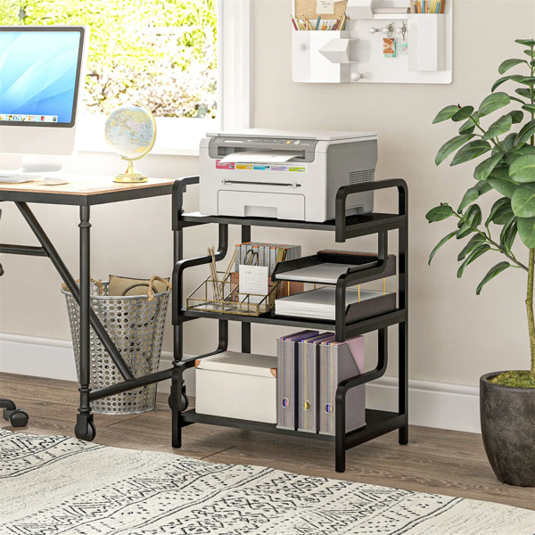  3-Tier Printer Stand，Free Standing Metal Storage Shelf Black