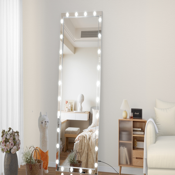 Hollywood LED Full Body Mirror with Lights Extra Large Full Length Vanity Mirror with 3 Color Mode Lights, Vertical Horizontal Hanging Aluminum Framed Mirror, 72 x 36 Inch, Silver