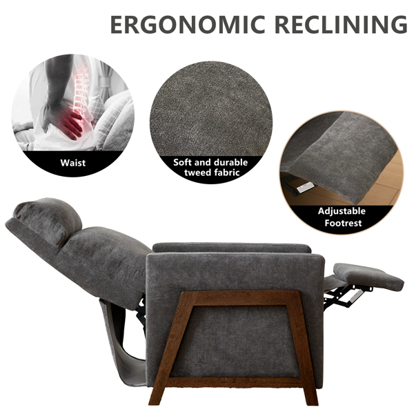 Recliner Armchair, Sofa Seat with Adjustable Leg Rest, Snow wool Upholstered Padded Single Reclining Chair for Reading Resting Sleeping Living Room, Bedroom, Home Theater (Grey)