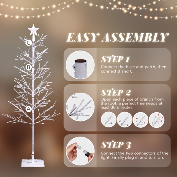 6ft With Stars On The Top, Snowy Fir Shape, Plastic Material, 132 Lights, Warm White Two-Color 8 Modes With Remote Control, 132 Branches, Indoor Tree Lights,White