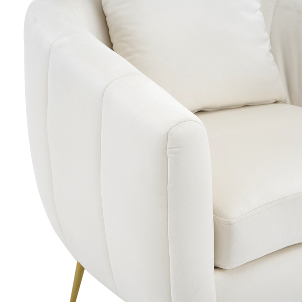 Velvet Accent Chair Set Barrel Chair with Ottoman Modern Club Chair Reading Armchair with Lumbar Pillow for Living Room, Bedroom, Study Room, Home Office Off-White