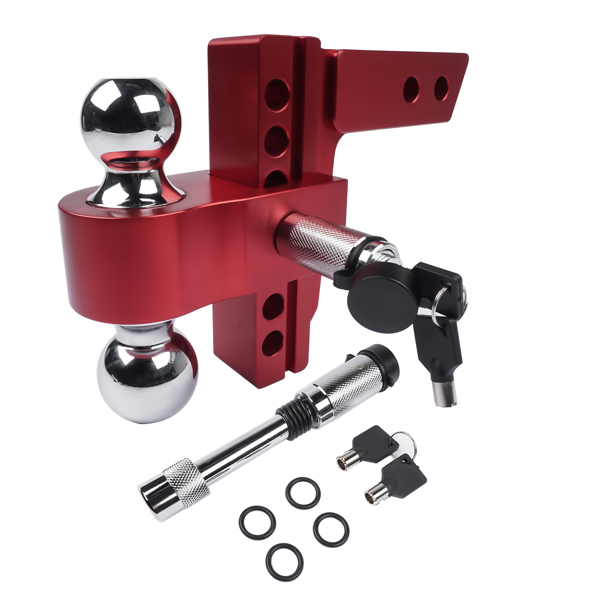 Adjustable Red Trailer Hitch Fits 2" Receiver 6" Drop Solid Tube Hitch 12500 LBS