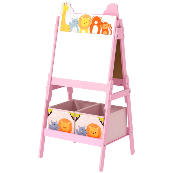 Doubel-Sided Easel  w/ Whiteboard, Chalkboard, Storage Boxes Pink