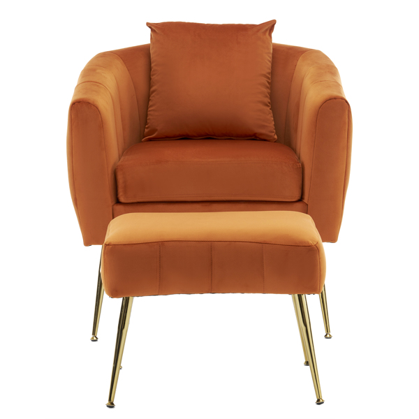 Velvet Accent Chair Set Barrel Chair with Ottoman Modern Club Chair Reading Armchair with Lumbar Pillow for Living Room, Bedroom, Study Room, Home Office Burnt orange