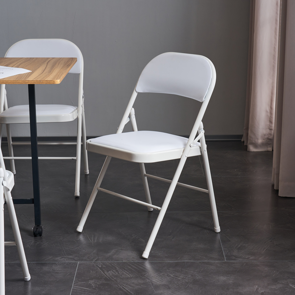 【Old Code：33292149】4pcs Elegant Foldable Iron & PVC Chairs for Convention & Exhibition White