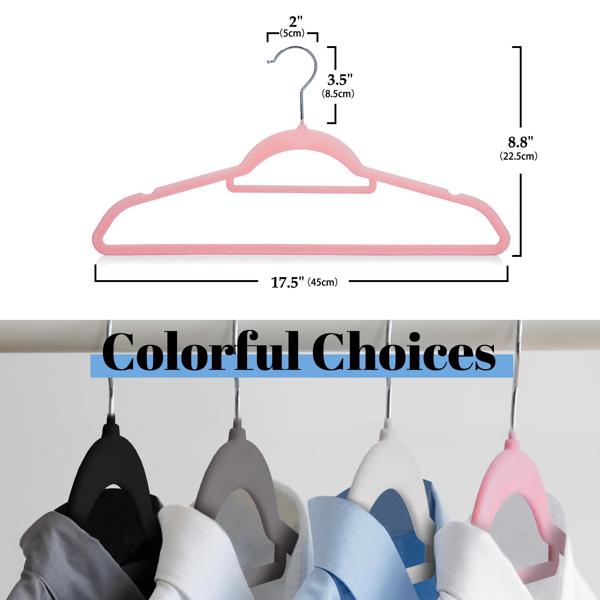 60PCS Velvet Hangers - Space-saving & Non-slip. with Tie Bar and Shoulder Notch. Highly Durable for Suits, Coats, Shirts, Pants and Dresses. Slim Design with 360° Swivel Hook