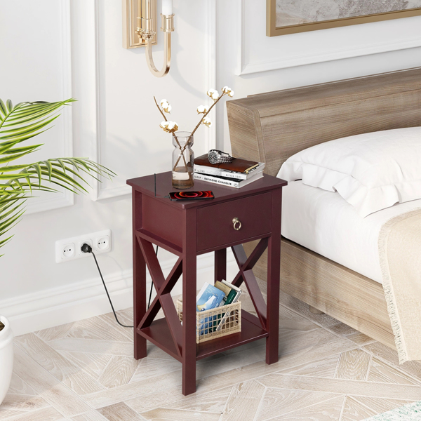 Side Intersection Style Bedside Table Coffee Table with Two-layer Drawer Brown