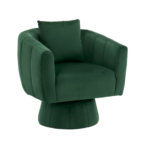 360° Swivel Accent Chair, Modern Velvet Fabric Living Room Armchair with Fluffy Cushions, Comfy Wide Upholstered, Barrel Accent Chairs for Living Room, Bedroom, Lounge, Office Green