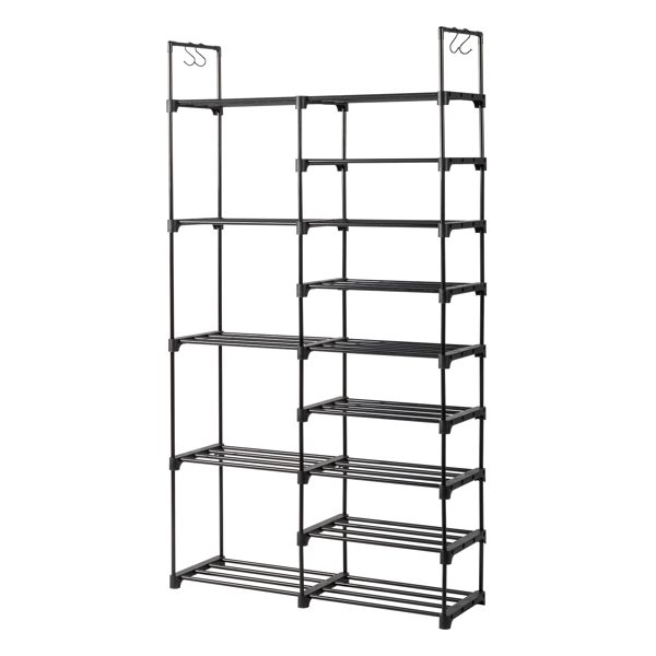 FCH Double row 9 layers with handles Non-woven shoe rack Iron pipe + PP pad + plastic 85.7*29.8*158cm Black