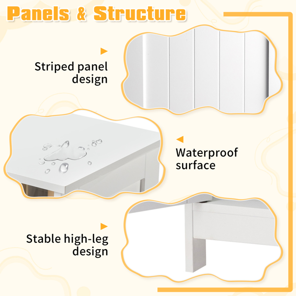 Double-Door Bathroom Cabinet with 2, Adjustable Panels, 1 Drawer and 3 Side Shelves, White 