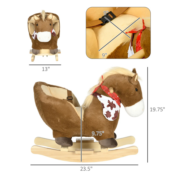 Plush animal rocking chair with sound, pony with scarf design